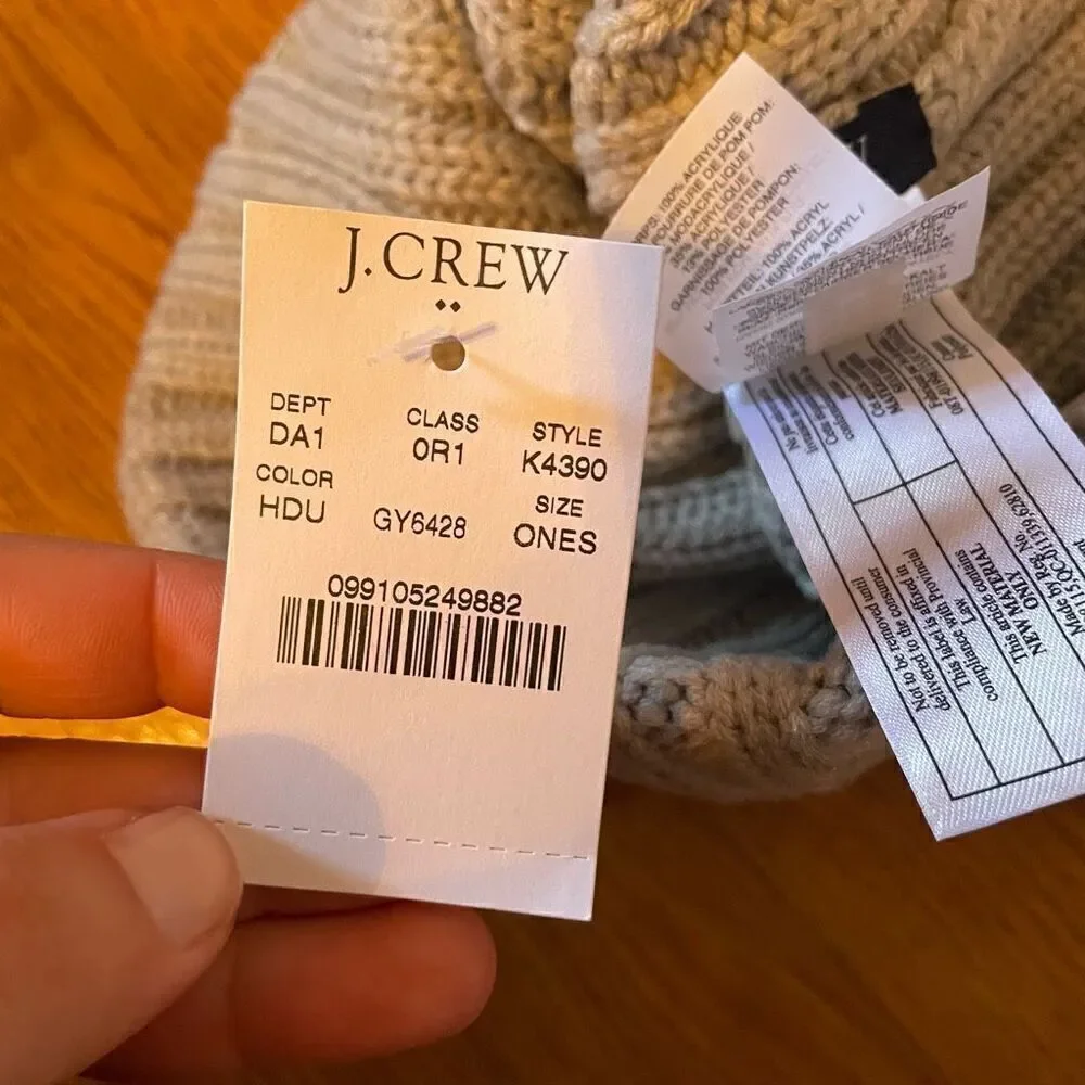 J CREW | ribbed pom pom beanie heather gray NWT